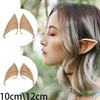 Close-up of a woman wearing realistic latex elf ears for cosplay and costume parties