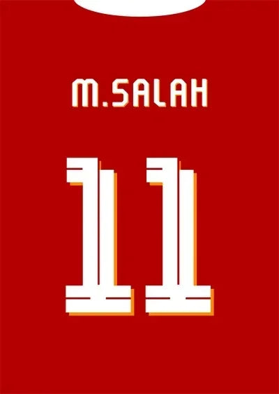 Red canvas wall art featuring the name M. SALAH and the number 11 in white text.