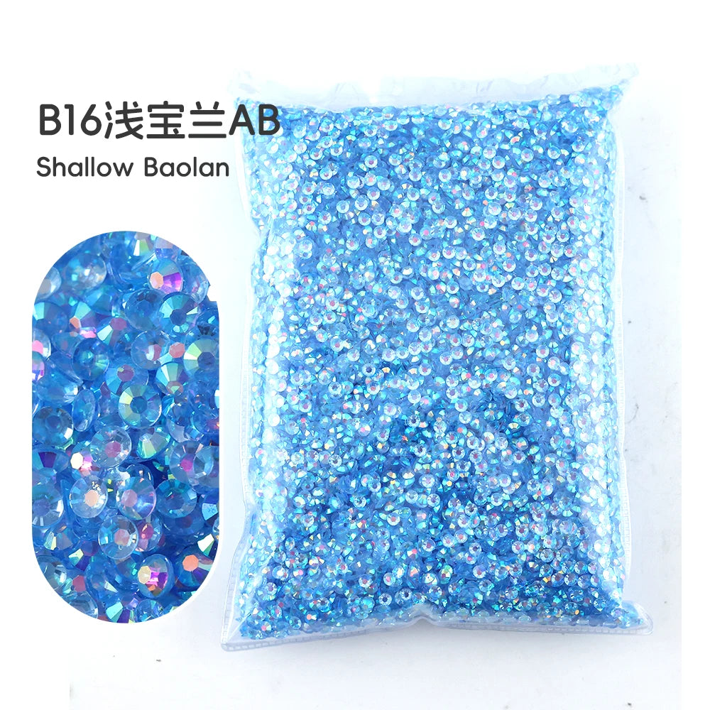 Bag of B16 Diamond AB shallow baolan resin rhinestones in blue