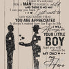 A black and white illustration of a father and son silhouette with text that reads To My Dad.