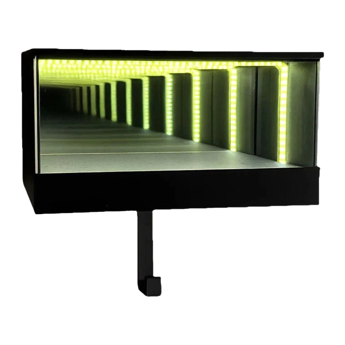 A black keychain holder featuring an LED tunnel effect with bright yellow lights.