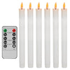 A set of white flameless LED taper candles and a remote control with timer settings