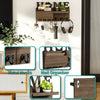 Rustic wooden wall key holder featuring a shelf and seven metal hooks for organizing keys and accessories.