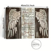 A rustic wooden wall art piece featuring a dove wing design and inspirational text carved into the wood.