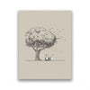 Dibujo en blanco y negro de Jesús lavando los pies de un discípulo bajo un árbol.