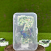 Clear plastic container holding green sequin butterfly number candles for birthday cakes
