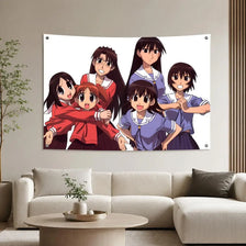 A poster featuring characters from Azumanga Daioh anime in vibrant colors for room decor.