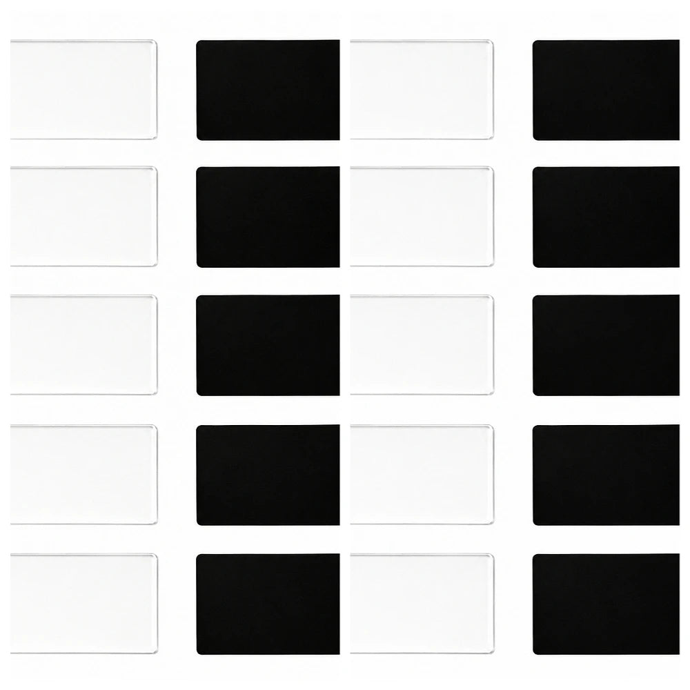A grid of black and white acrylic fridge magnets for home decor