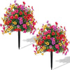 A vibrant bouquet of artificial eucalyptus violet flowers in shades of pink, red, yellow, and purple.