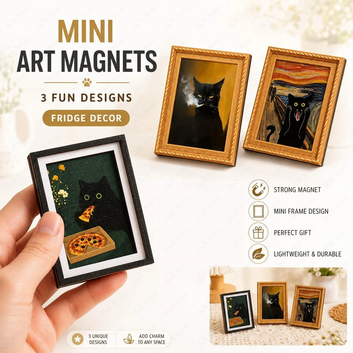 3D Cat Pizza Fridge Magnet with Photo Frame