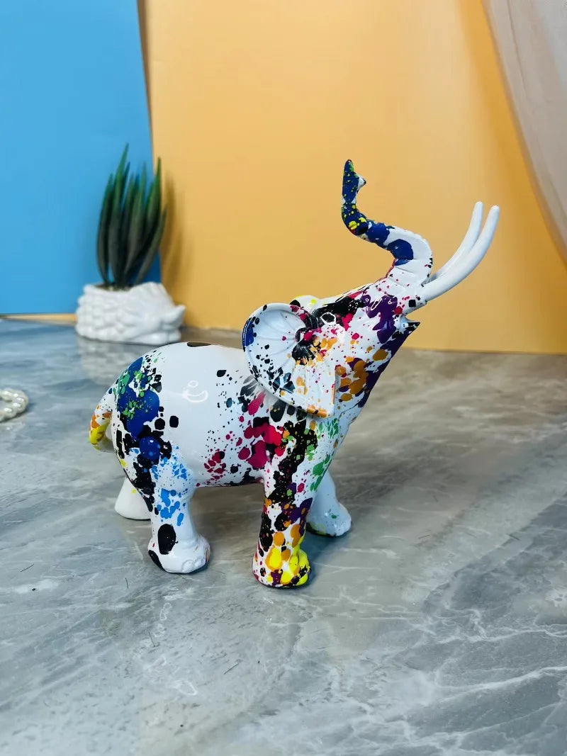 Colorful Elephant Resin Figurine for Home Decor