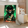 A poster featuring the character Deku from My Hero Academia in a dynamic pose with green hair and glowing effects.