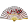 A large decorative Chinese theme wall fan with pleated silk and floral designs.