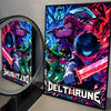 A vibrant poster featuring a Deltarune character with purple hair and a blue umbrella against a dark background.
