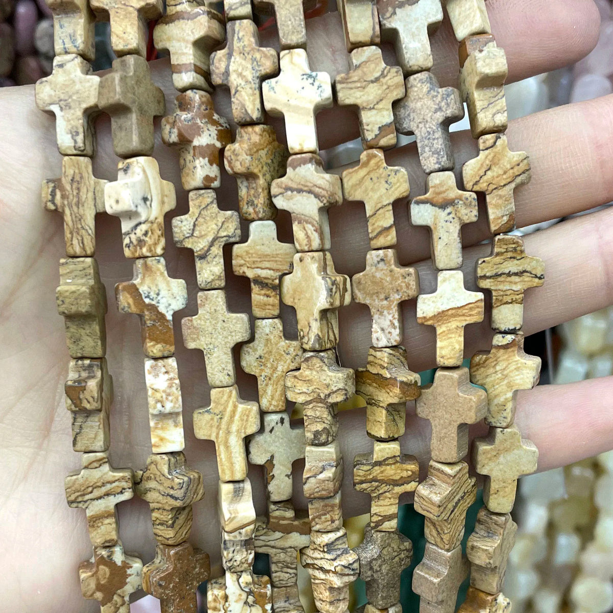 Natural Stone Cross Beads for Jewelry Making