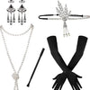 1920s Gatsby Flapper Accessory Set with Headband, Gloves, Pearl Necklace & Cigarette Holder