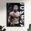 A portrait of Joshua Van in a boxing stance displayed as motivational canvas wall art.