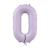 A purple foil number balloon shaped like the digit zero.