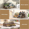 Three wooden tiered display stands used for organizing skincare, kitchen storage, and dessert presentation.
