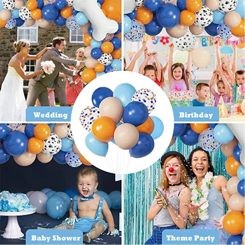 A collection of balloon garlands and decorations for various events including weddings, birthdays, baby showers, and theme pa