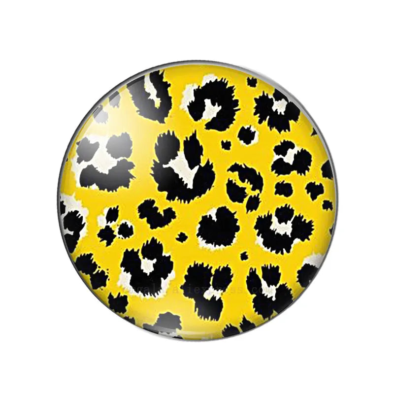 Yellow and black leopard print glass cabochons for jewelry making