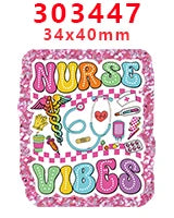 Pink glitter acrylic charms featuring a nurse theme with the text NURSE VIBES