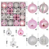 A set of 44 festive Christmas ball ornaments in various shades of pink and silver glitter.