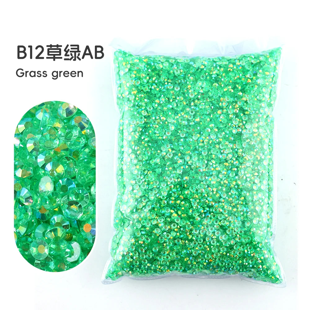 Bag of B12-labeled AB grass green resin rhinestones for crafting