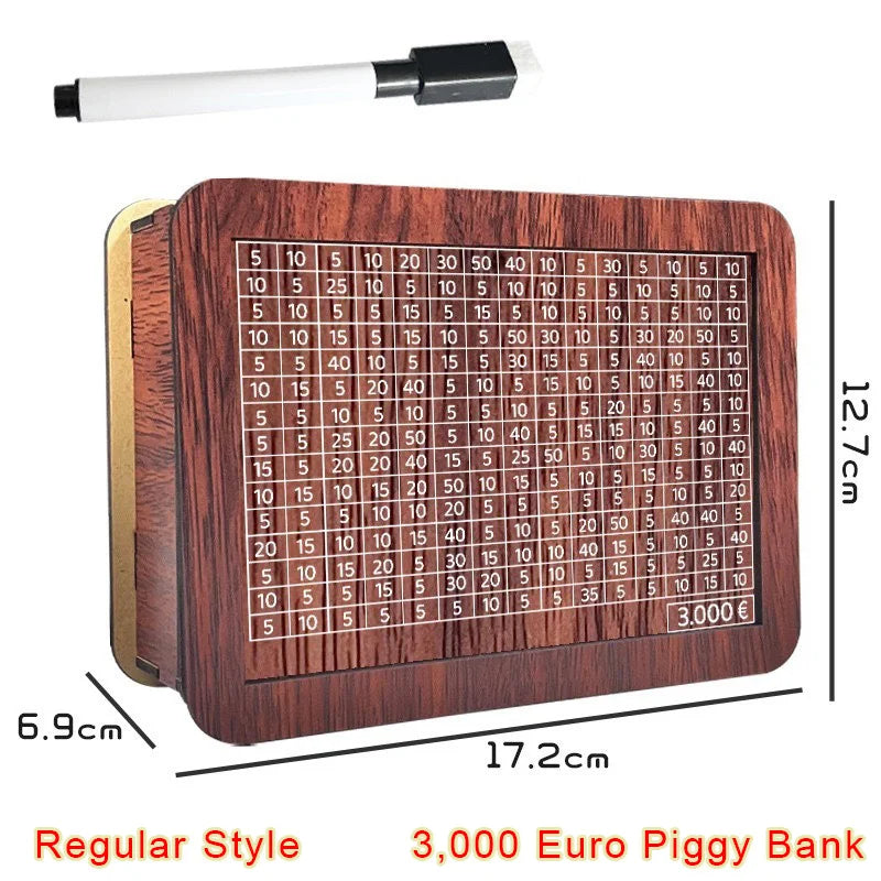 Une tirelire en bois à grille avec un stylo blanc à côté.