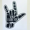 Mano silueta negra con la señal 'I LOVE YOU' pintada en la palma