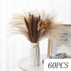 A dried flower bouquet featuring feathery pampas grass in shades of beige, brown, and white arranged in a vase.
