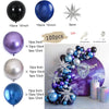 A collection of black and blue balloons, including starburst accents, for a birthday party decoration kit.