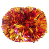 A vibrant cluster of metallic red and gold pom poms with shiny, crinkled material.