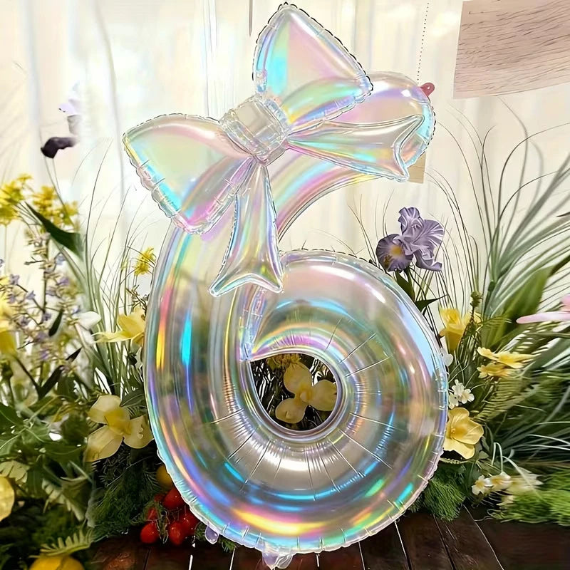Iridescent Number Balloon Kit with Bowknot Accent