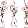 Set of three rustic metal flower wall art pieces featuring pink, yellow, and white floral designs in glass vases.