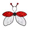 A red and black insect wing and headband costume set featuring large, patterned wings.