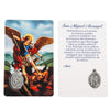 A card featuring an illustration of Saint Michael the Archangel and a prayer in Spanish.
