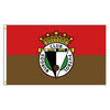 A rectangular flag with a red and brown field featuring a gold crown and the text CLUB FUTBOL BURGOS.