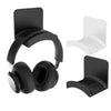 Black universal wall-mounted headphone holder and hanger with a white plastic bracket.