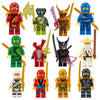A collection of various Golden Ninja building block figures in different colors and styles.