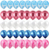 A set of balloons in blue and pink colors, including solid colored balloons and confetti-filled balloons.