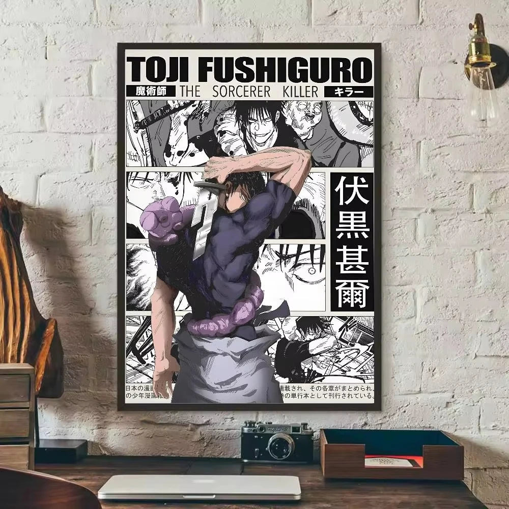 Anime canvas art poster featuring Toji Fushiguro in a dynamic pose against a dark background