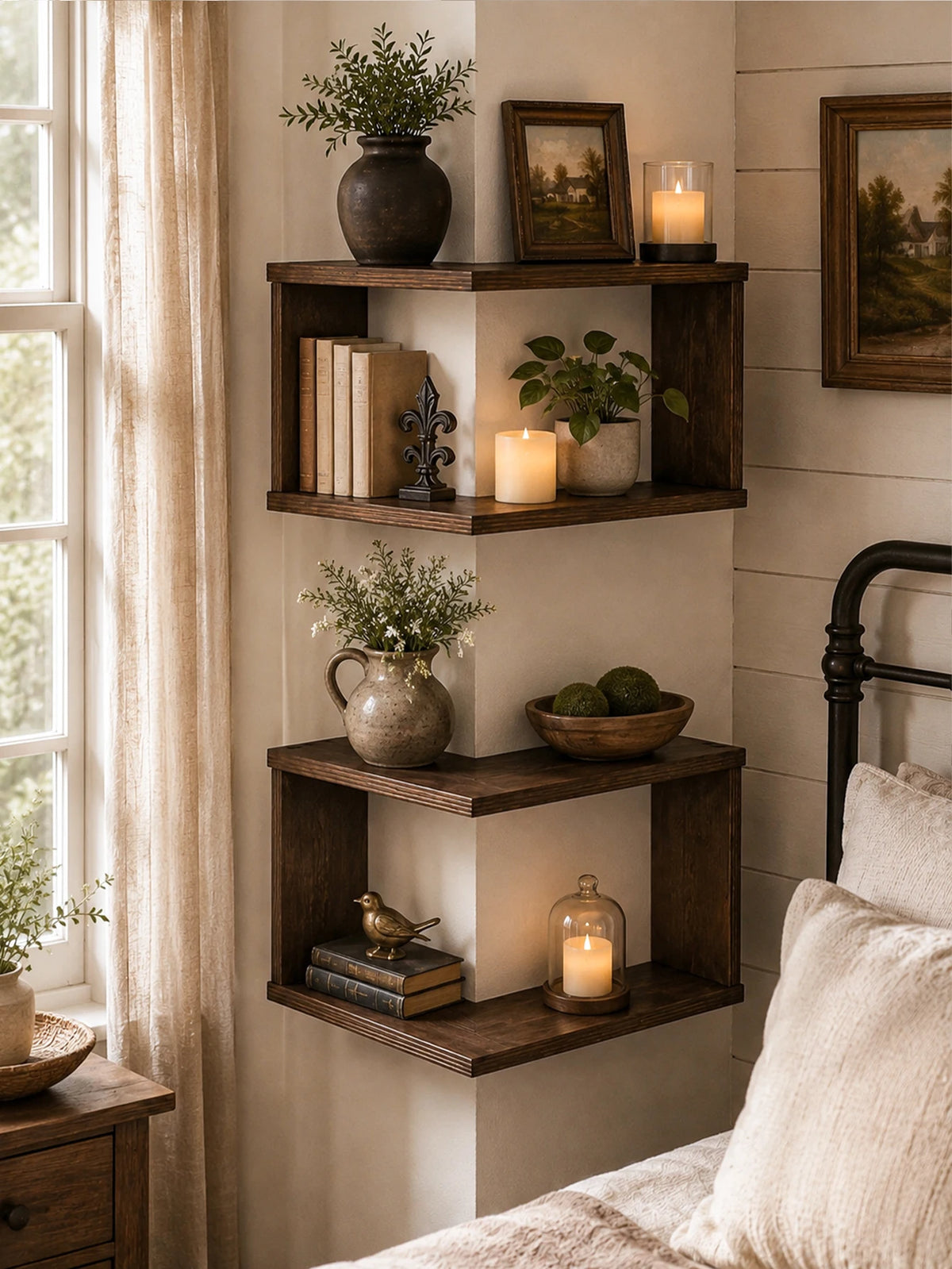Corner Floating Wooden Wall Shelves for Home Decor