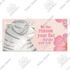 A close-up illustration of a white tiger cub's head looking to the side against a soft pink background.