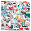 A collection of cute pink graffiti stickers featuring various doctor and medical-themed text and icons.