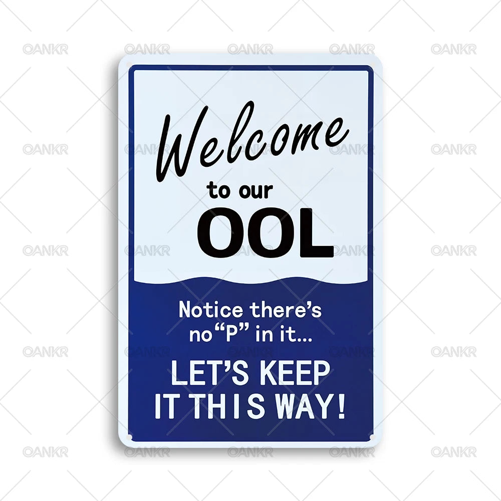 Panneau bleu et blanc accueillant les invités à OOL avec une note sur la lettre P.