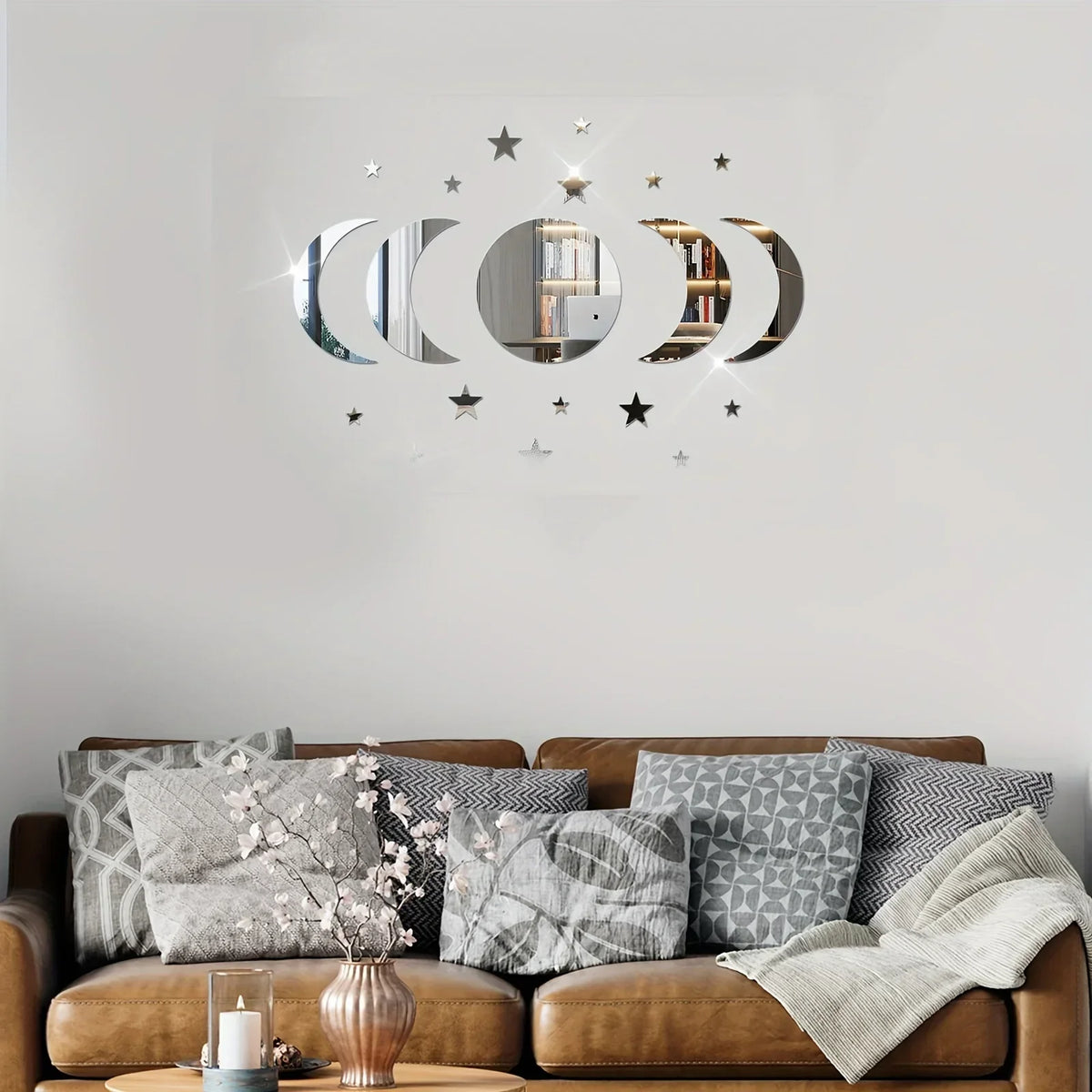 20-Piece Acrylic Moon & Star Wall Decals with 3D Mirror Finish