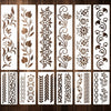 A set of reusable floral alphabet stencils for painting and decals shown in various designs.
