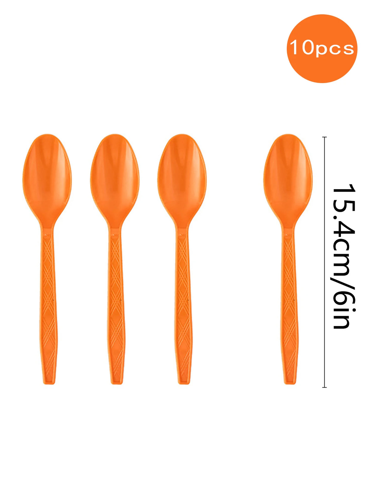 A set of 10 orange disposable spoons with a Western design for party use.