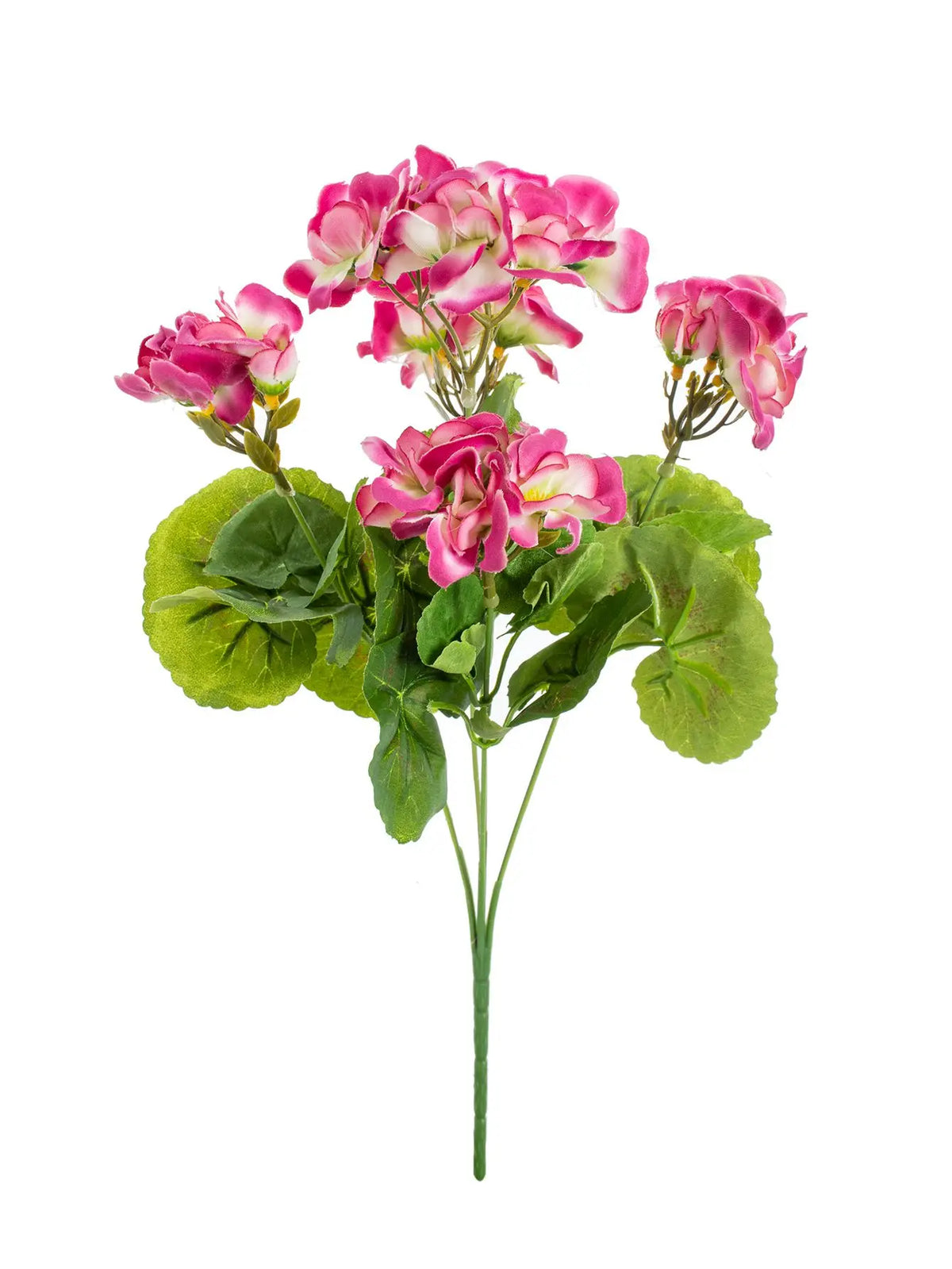 Pink and white silk begonia artificial flowers on green leaves